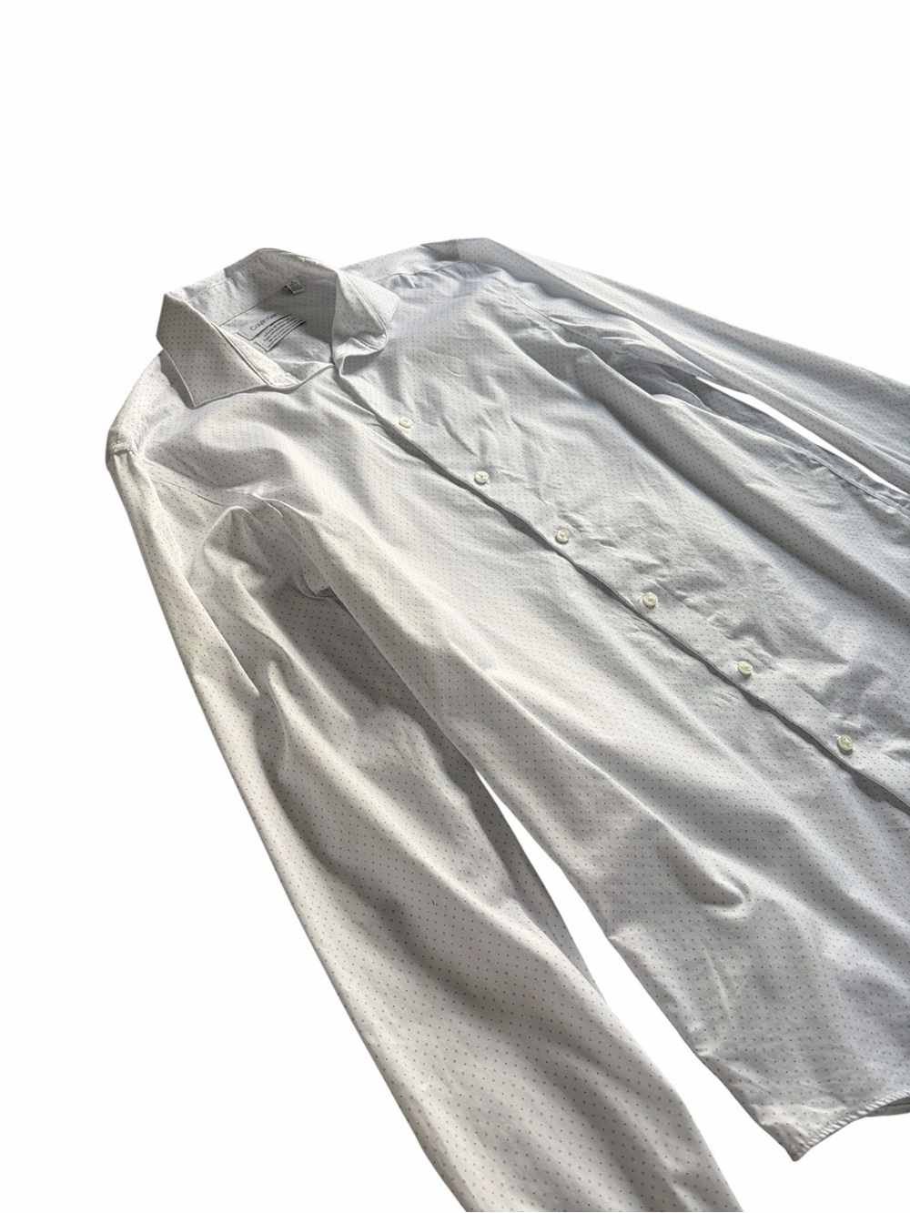Calvin Klein Men’s Dress Shirt White Micro Dot 16-36/37 Wrinkle Free Slim Tall